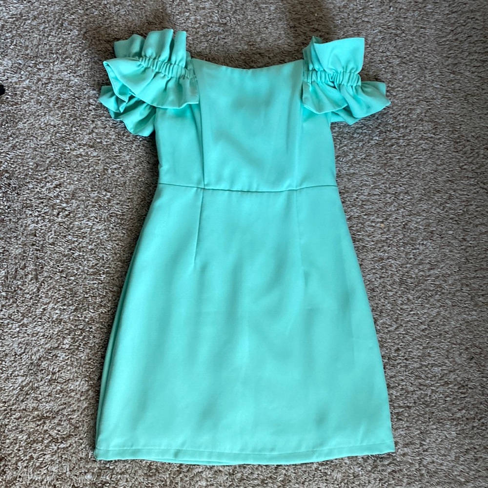 easter green off the shoulder ruffle mini dress